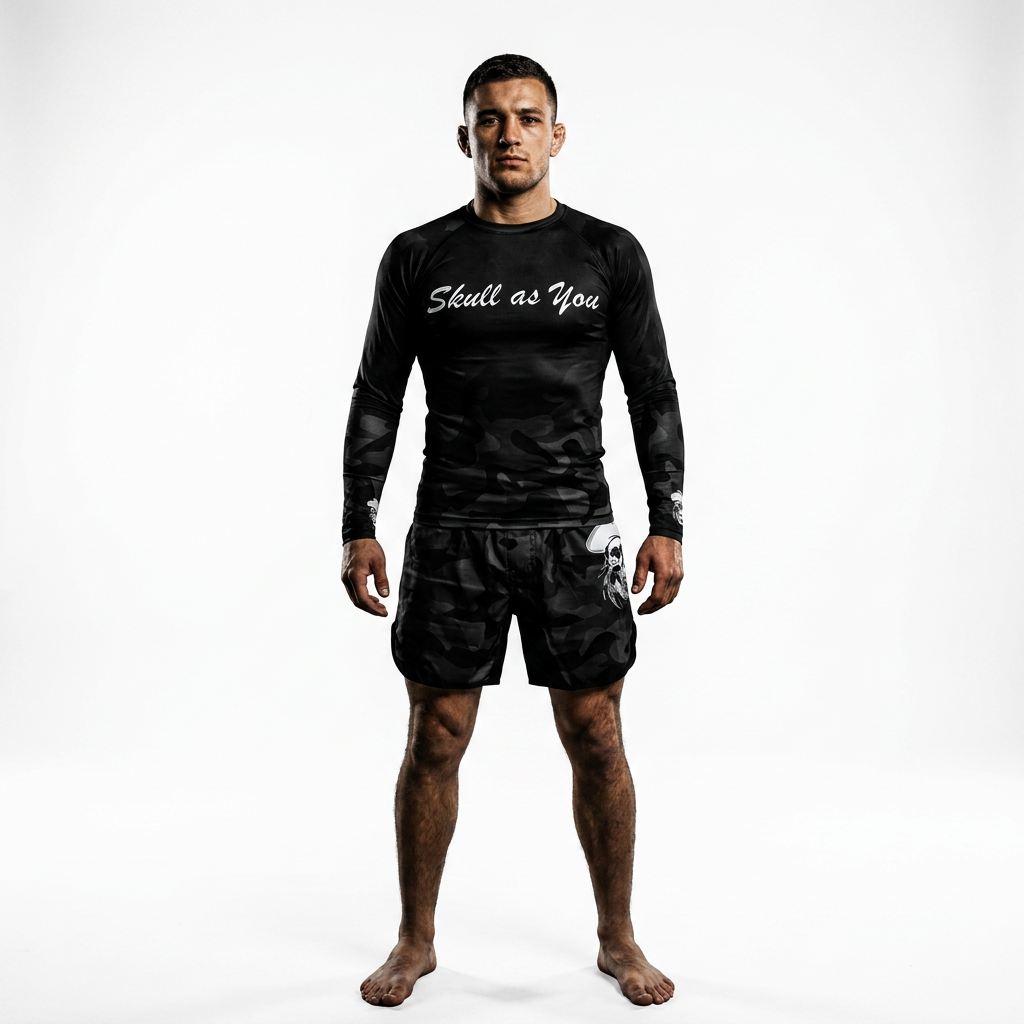 BJJ Rash Guard Long Sleeve Camouflage worn during Brazilian Jiu-Jitsu training by Skull As You