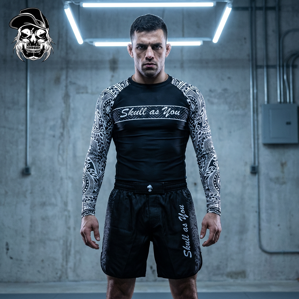 BJJ Rash Guard Long Sleeve Tribal worn during Brazilian Jiu-Jitsu training by Skull As You