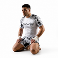 BJJ Rash Guard Short Sleeve Skin n Bones White worn during Brazilian Jiu-Jitsu training by Skull As You
