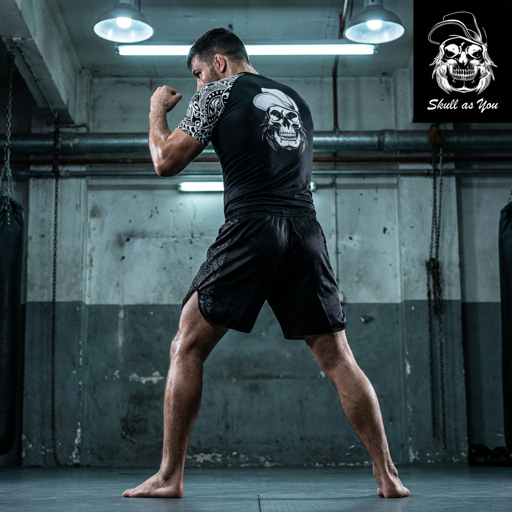 BJJ Rash Guard Short Sleeve Tribal worn during Brazilian Jiu-Jitsu training by Skull As You