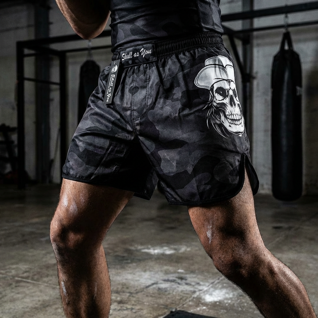 BJJ Shorts Camouflage No Gi worn during Brazilian Jiu-Jitsu training by Skull As You
