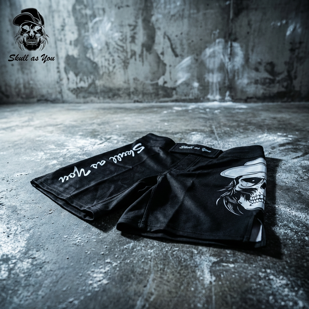 BJJ Shorts Skull No Gi by Skull As You laid flat showing skull graphic design