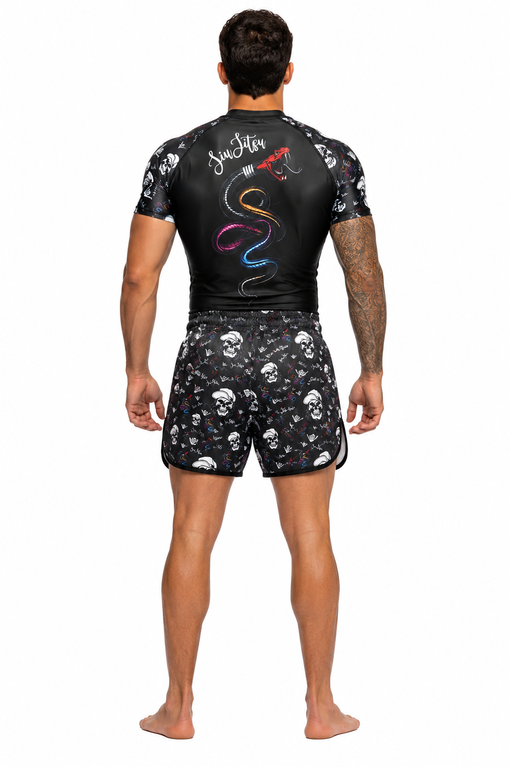 BJJ Rash Guard Short Sleeve Skin n Bones Black back view by Skull As You