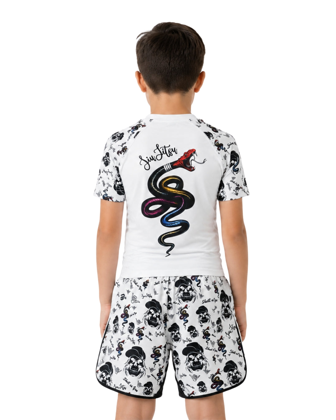 Kids BJJ Shorts Skin n Bones NO GI White