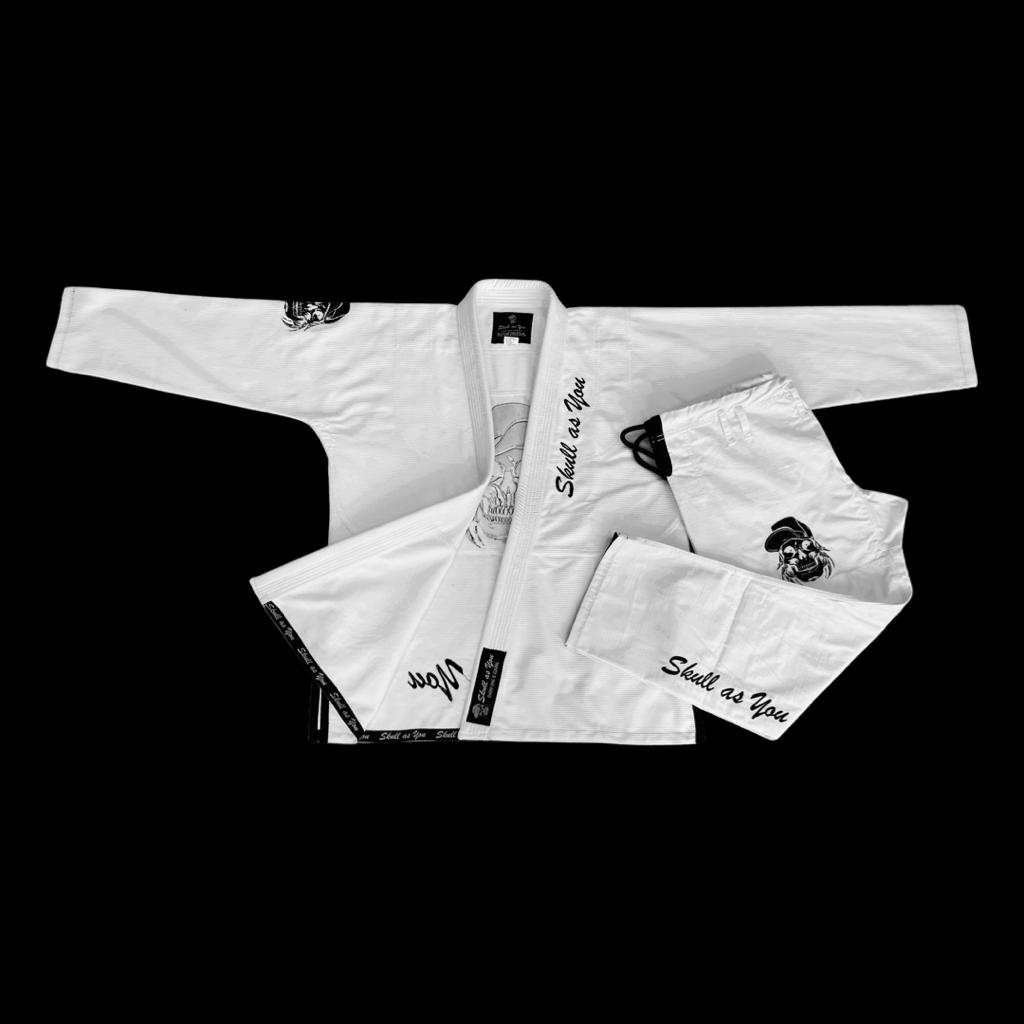 Skull As You white BJJ gi jacket – premium Jiu-Jitsu apparel 
