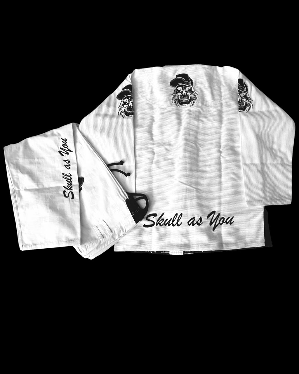Skull As You white Trinity Skull BJJ kimono – premium skull clothing and Brazilian Jiu-Jitsu apparel.